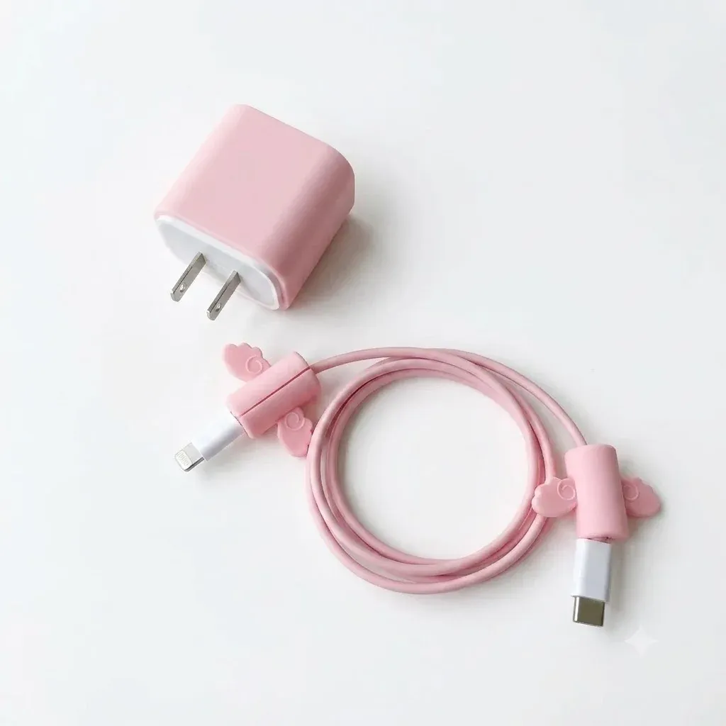 FUNDA PARA CARGADOR 20w - ROSA - (Protector de Cabezal/Cable)